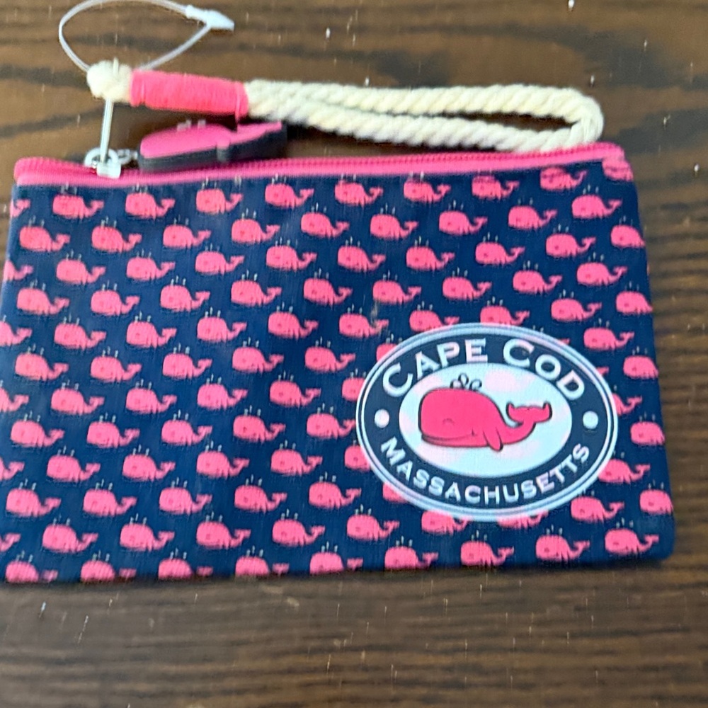 Cape Cod Whale Print Pouch - Navy and Pink